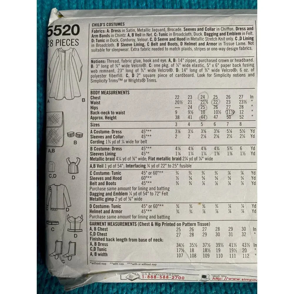 Simplicity sewing pattern  5520 kids knit or princess costume